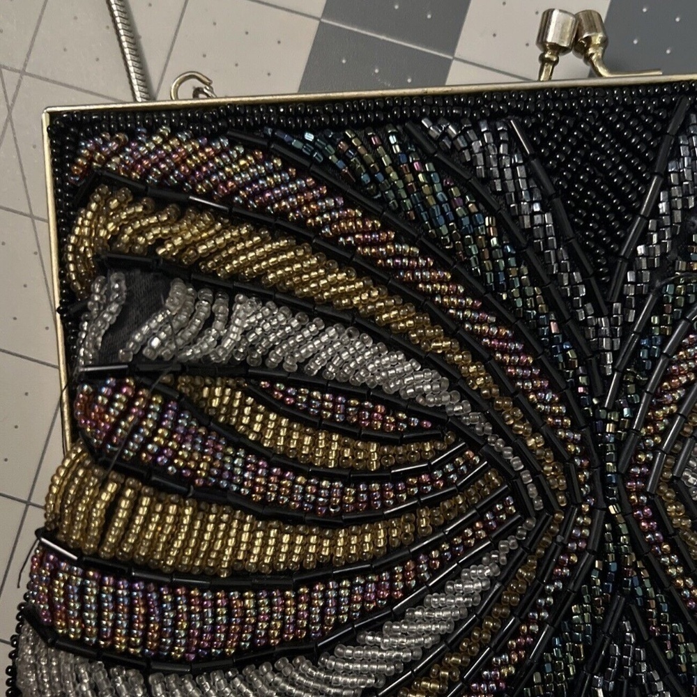 Vintage La Regale Beaded Black Crossbody Bag Evening Purse Chain Strap Handmade - Picture 4 of 8